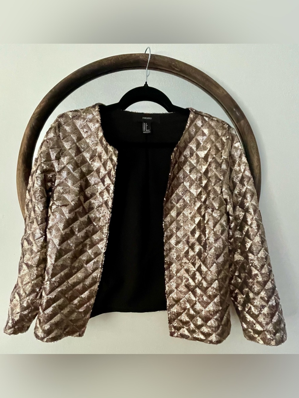 Forever 21 Rose Gold Quilted Sequin Bomber Jacket
